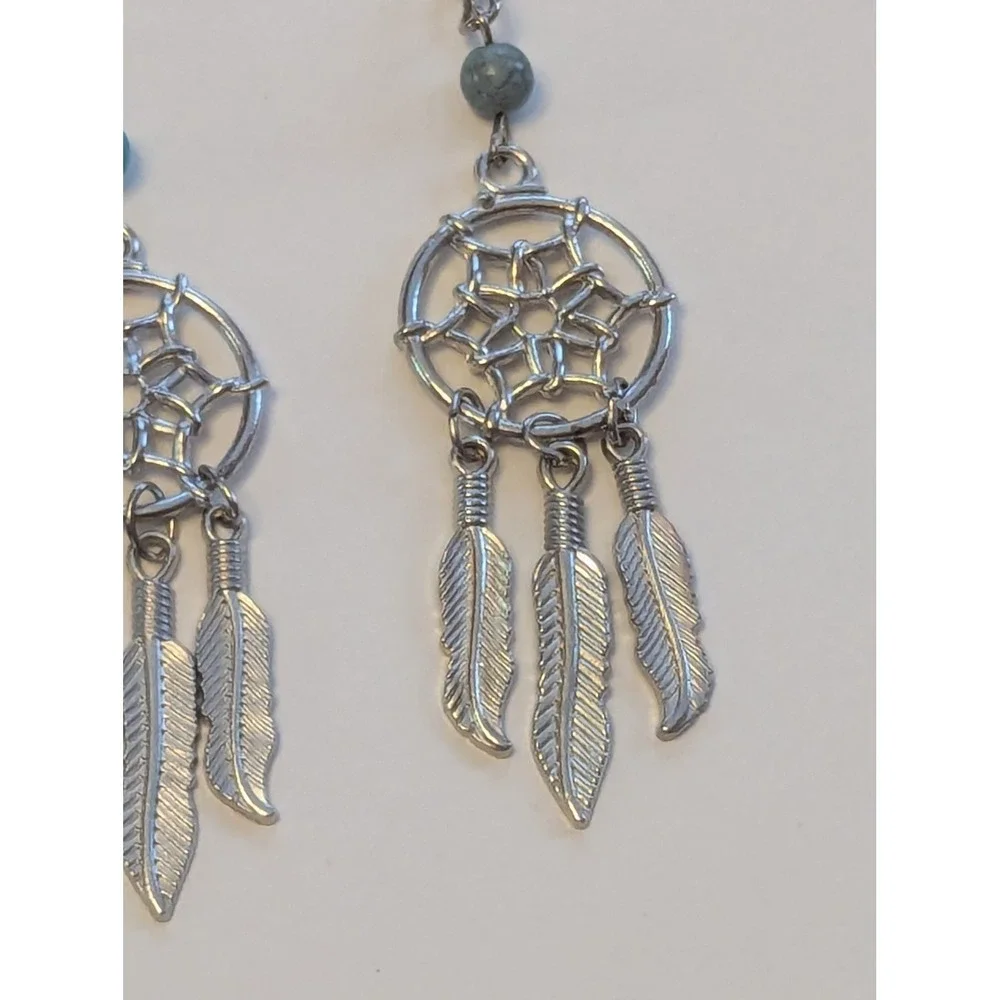Dreamcatcher Keychain Silver Turquoise Bead Feather Boho Accessory 4 pack